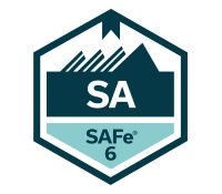 Logo de la certification SAFe Agilist 6.0 avec une icône hexagonale représentant des montagnes, les initiales SA au centre et l'indication SAFe 6 en bas.